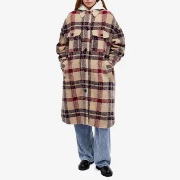 Isabel Marant Etoile Fontizi Check Coat in Burgundy & Ecru
